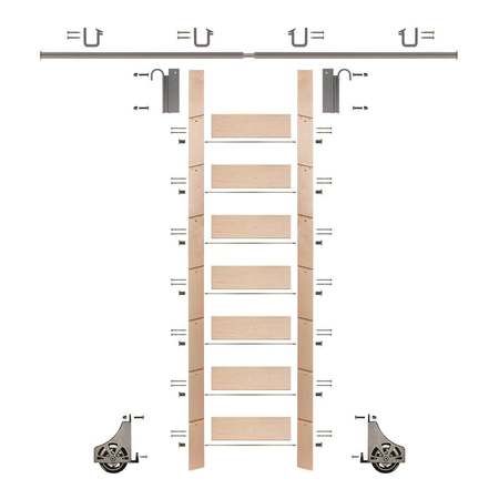 MEADOW LANE Ladder 92 in. Un-Finished Maple Satin Nickel Hook with 8 ft. Rail Kit EG.300-92MA-08.02